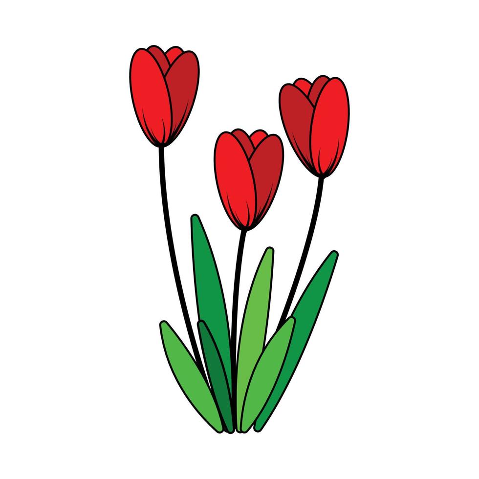 contorno de imágenes prediseñadas de flor de tulipán con diseño de ilustración animada de vector de color lindo amarillo