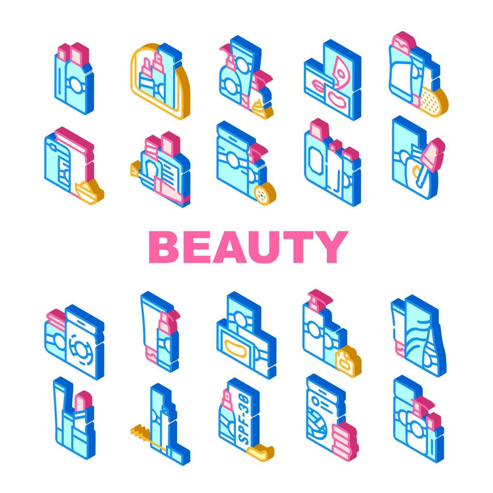 Beauty Products Makeup Collection Icons Set Vector