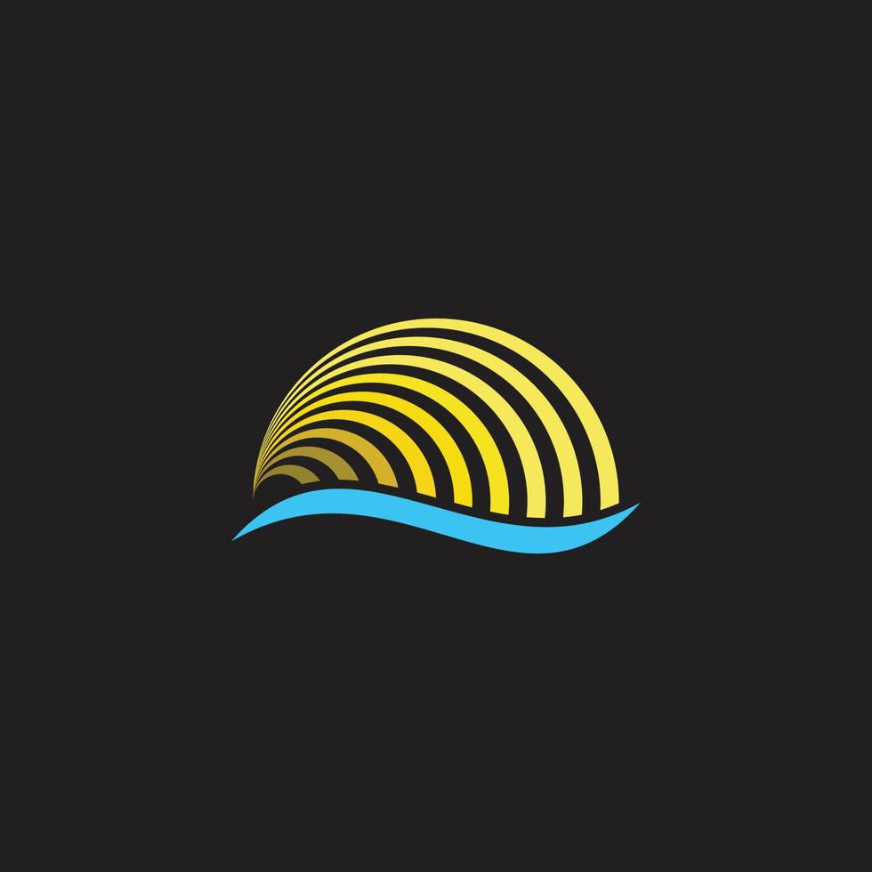 stripes gradient sun and ocean wave symbol logo vector