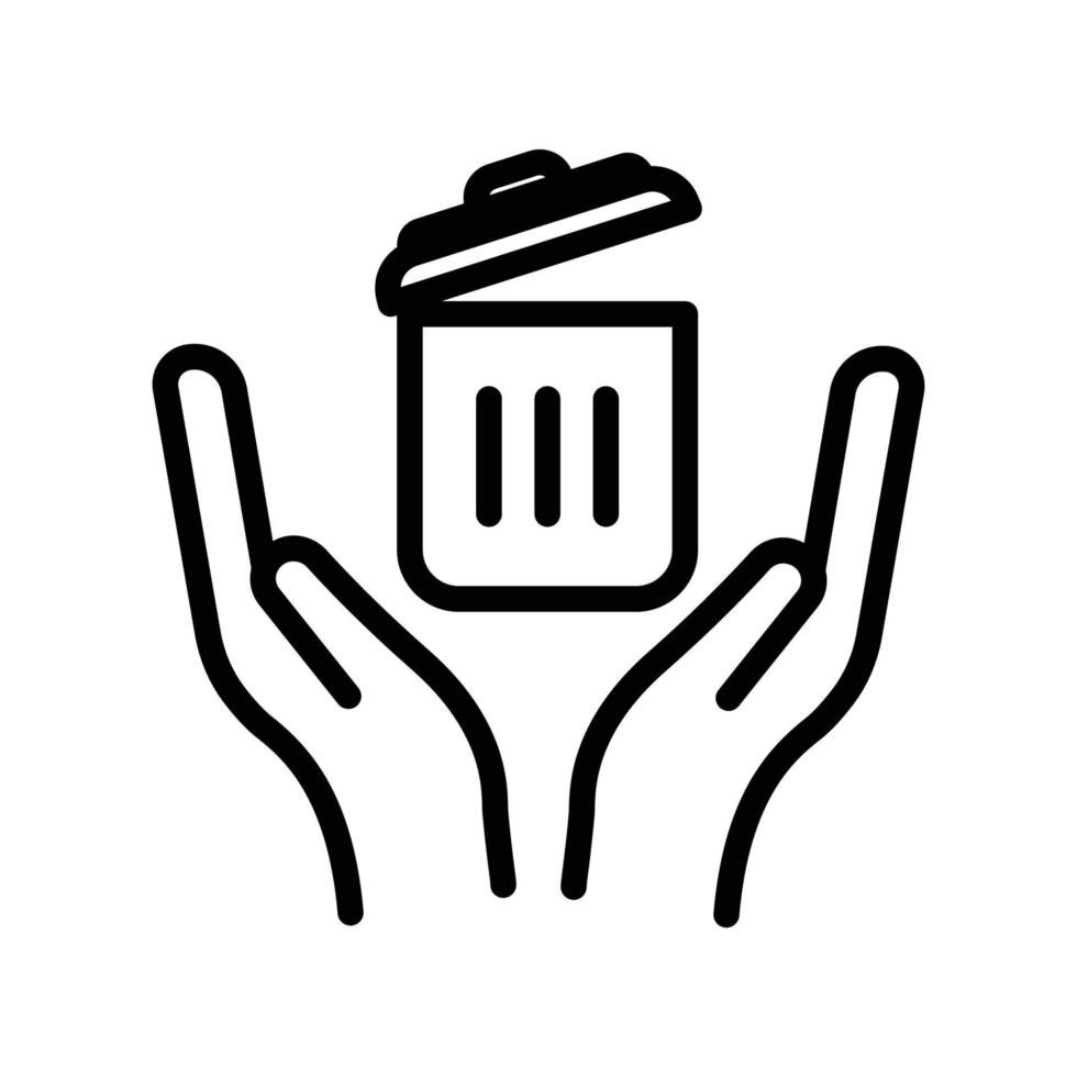 vector de icono de papelera con la mano. limpieza, tirar la basura en su lugar, limpieza ambiental, ambiente sano. estilo de icono de línea. ilustración de diseño simple editable