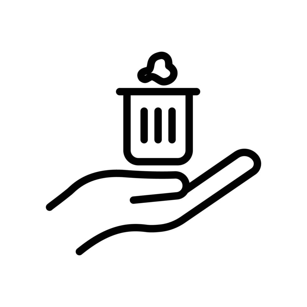 vector de icono de papelera con la mano. limpieza, tirar la basura en su lugar, limpieza ambiental, ambiente sano. estilo de icono de línea. ilustración de diseño simple editable