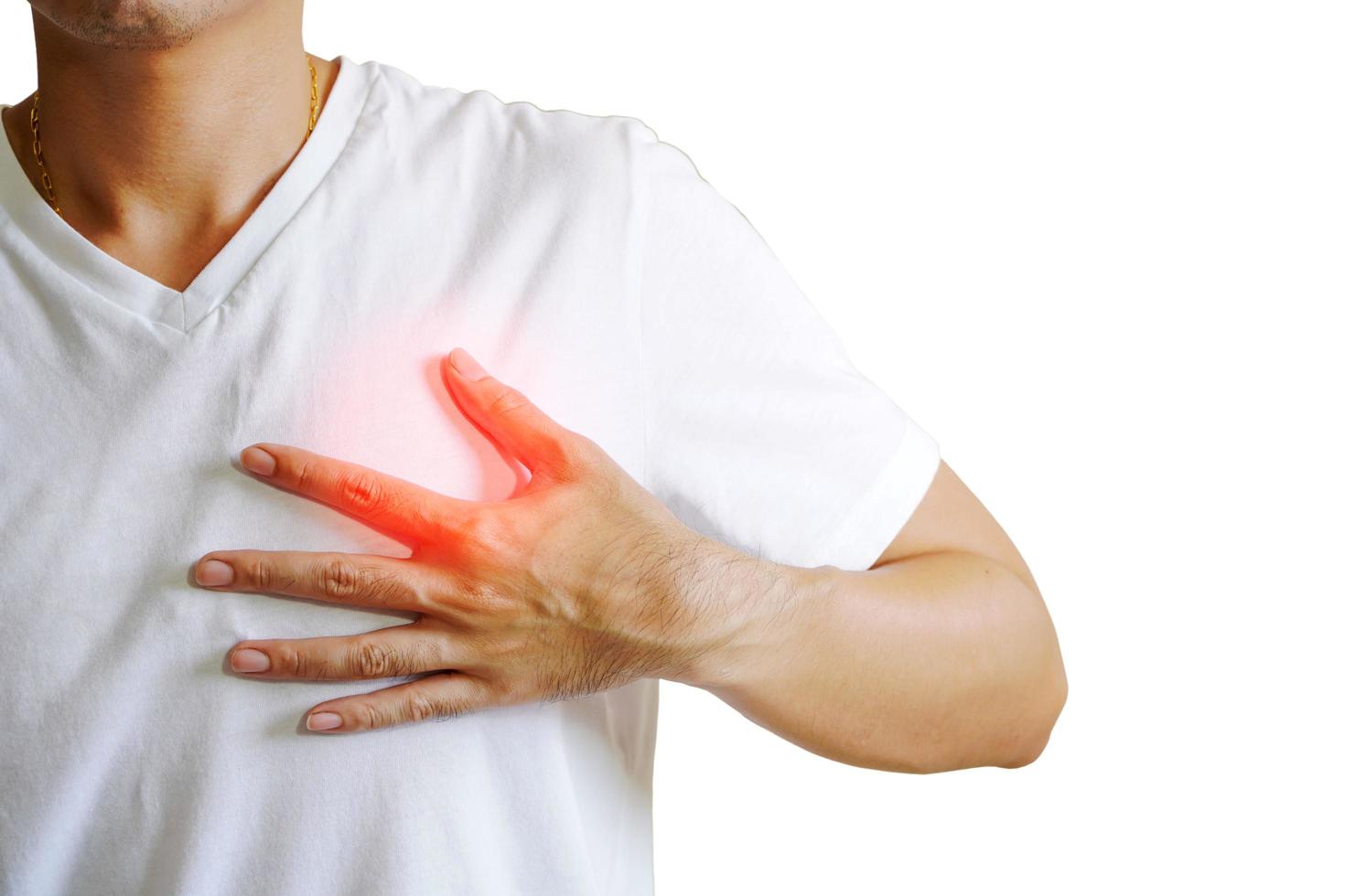Men had chest pain caused by heart disease, heart attack, leaky heart disease, coronary artery disease during exercise.White background photo