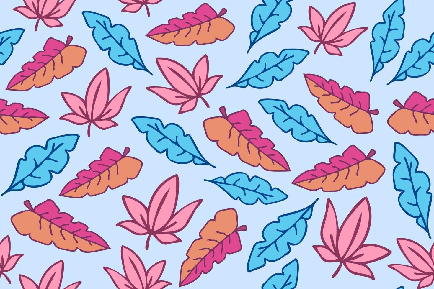 Colorful leaves seamless pattern. Vibrant vector leaf illustrations in pink, purple and blue colors, repeating seamless pattern for your printing design.