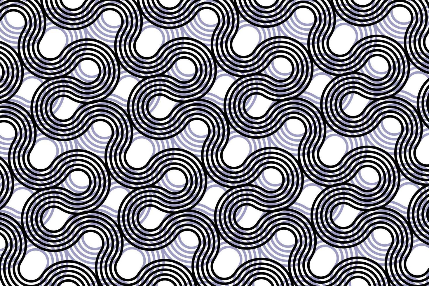 Black and white background pattern, curled lines, waves, abstract vector background.