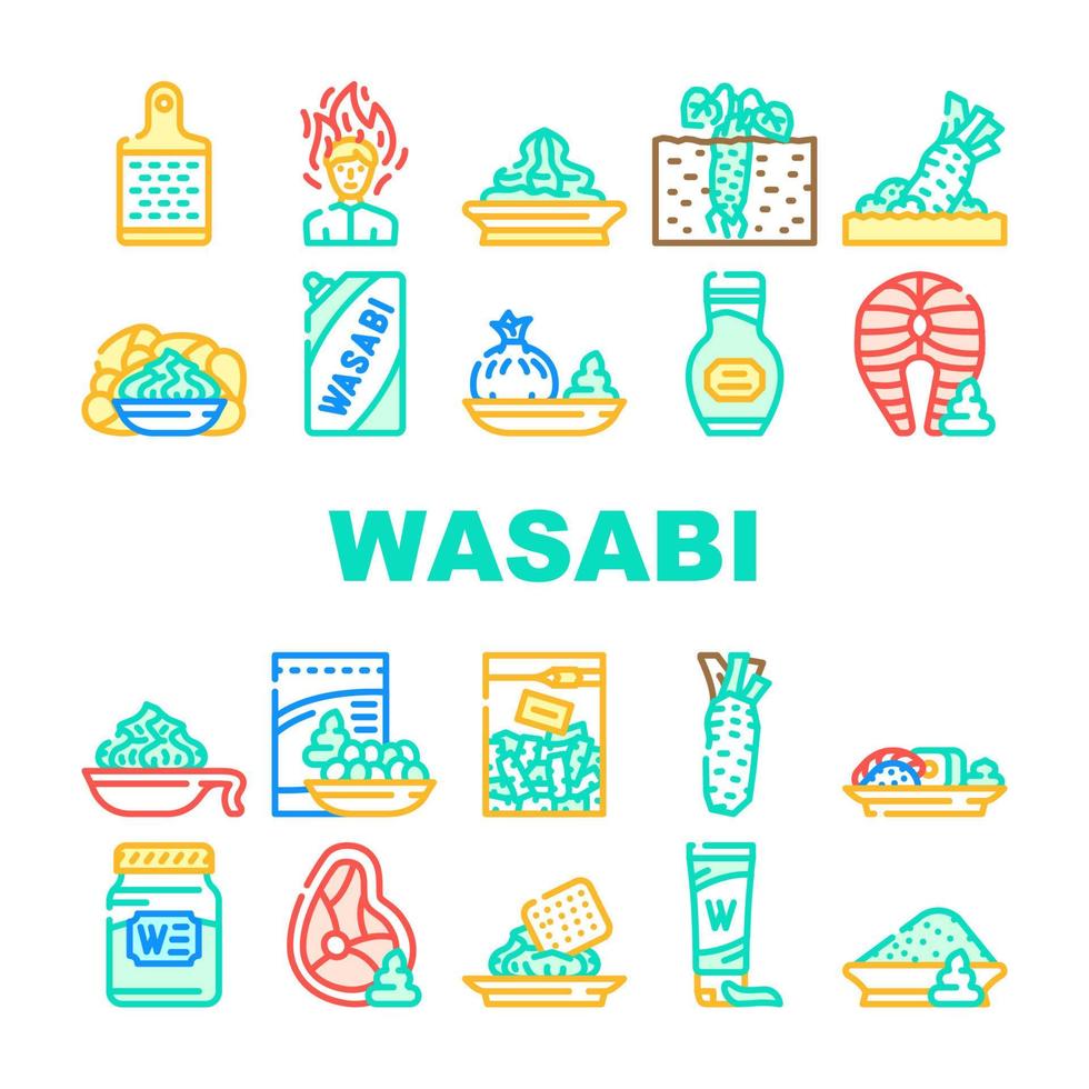 conjunto de iconos de colección de especias japonesas wasabi vector