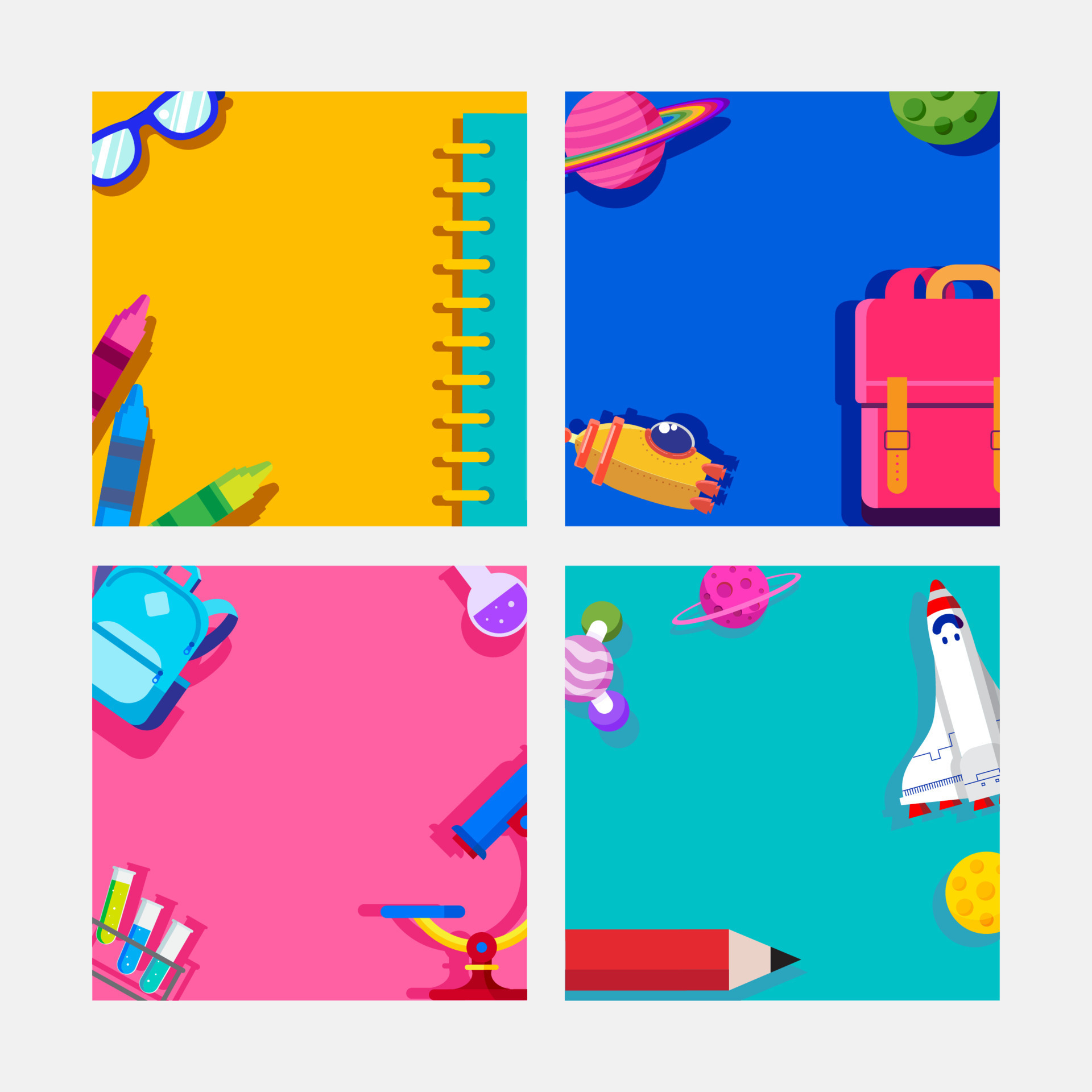back to school, frame square template banner, kids concept vector