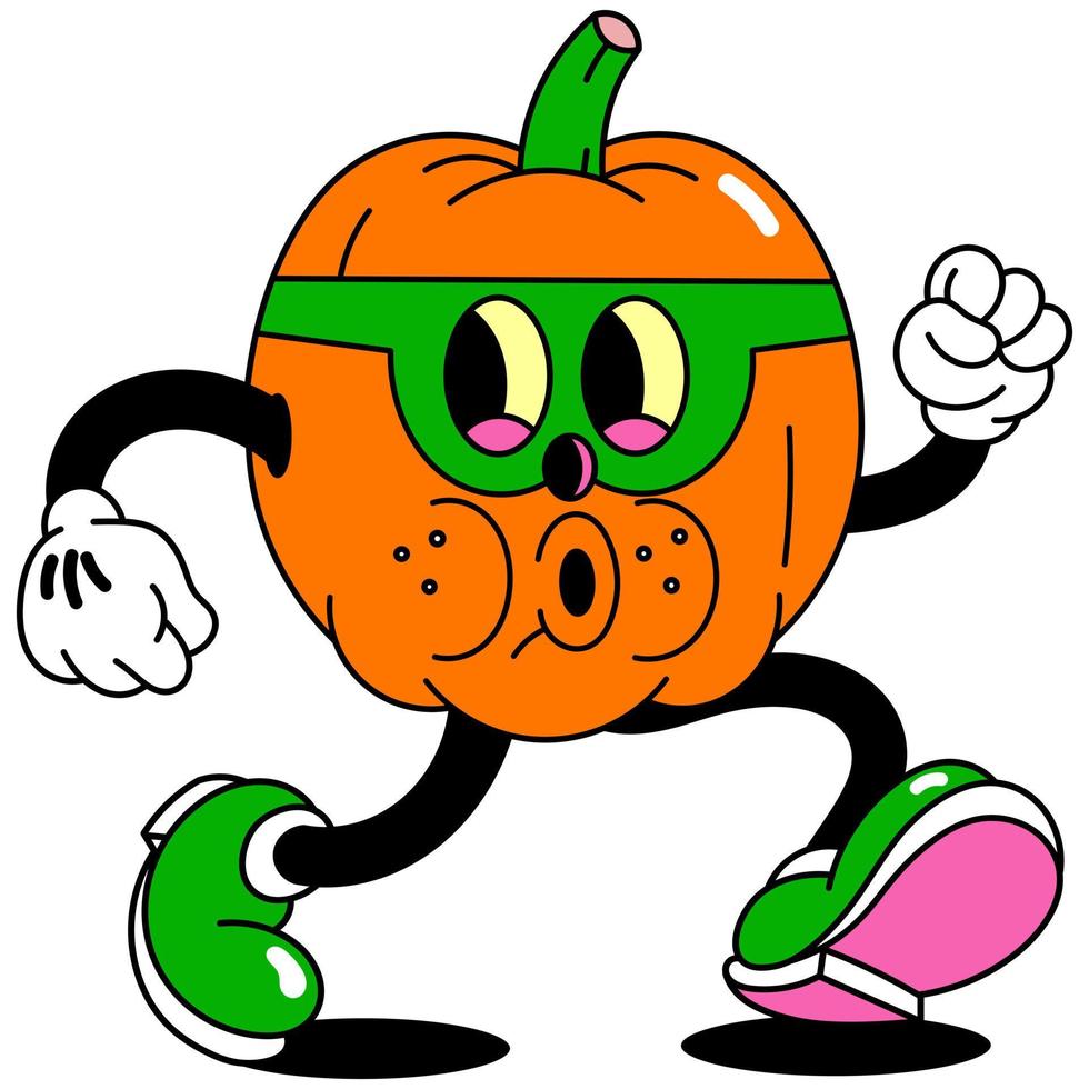 pumpkin fruit cartoon character vector illustration with happy expression and running