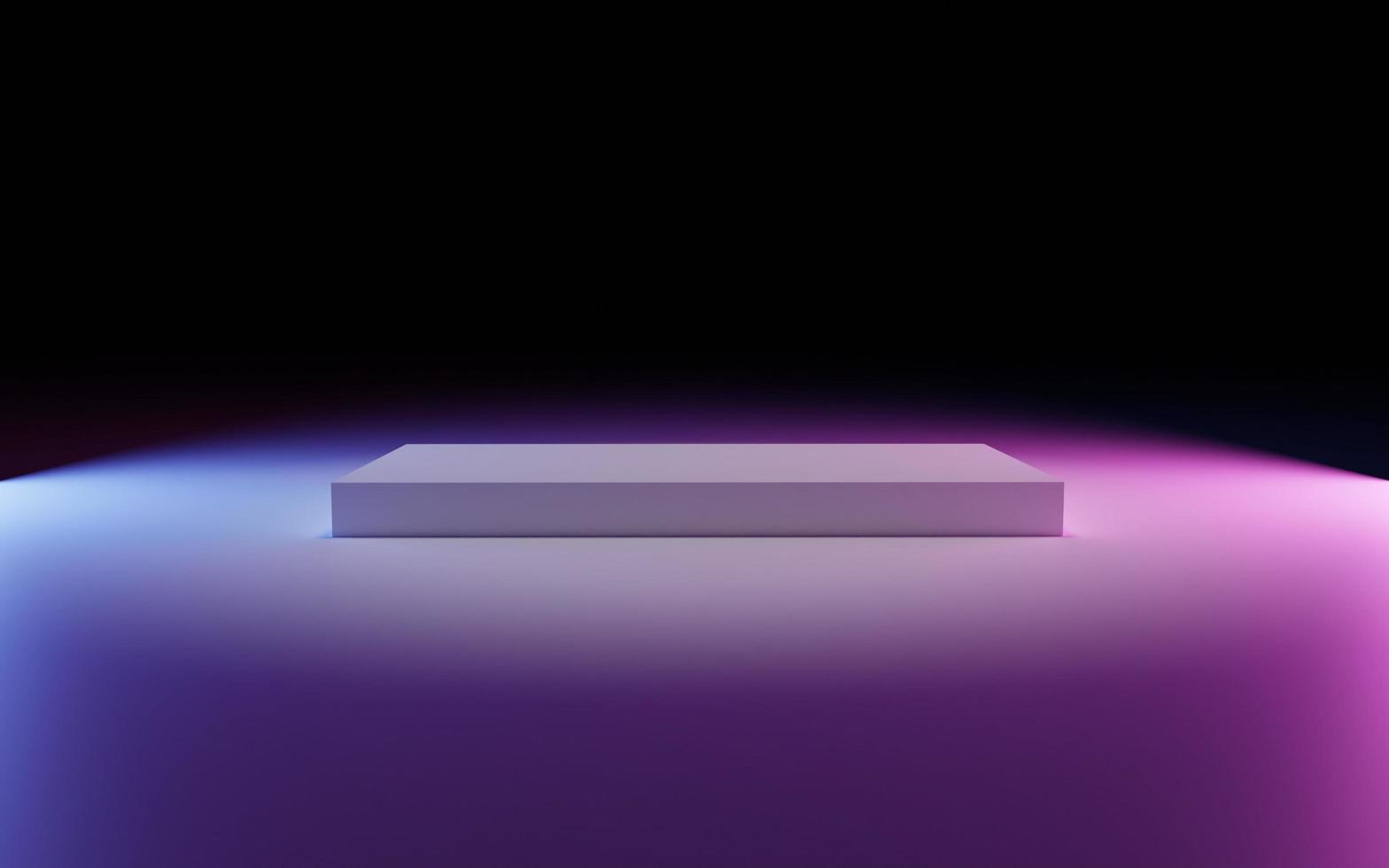 Display pedestal with blue and purple lighting. 3d rendering photo