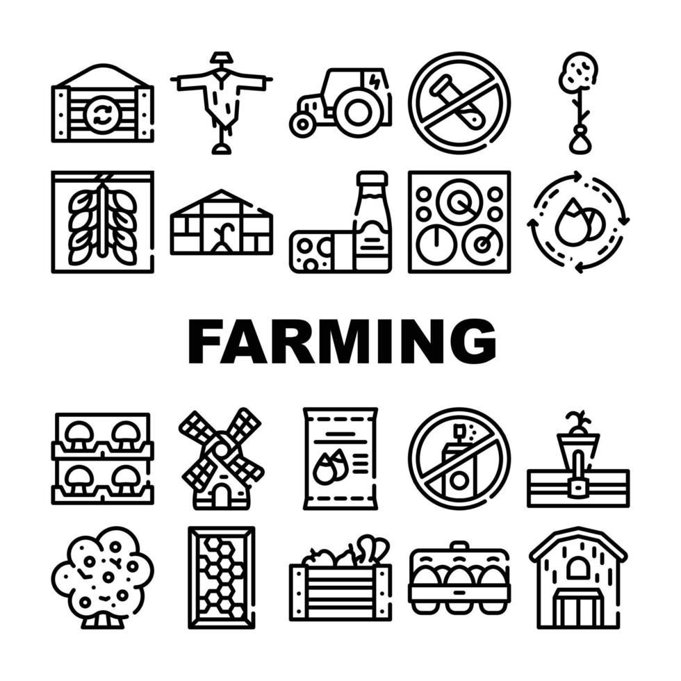 Organic Eco Farming Collection Icons Set Vector