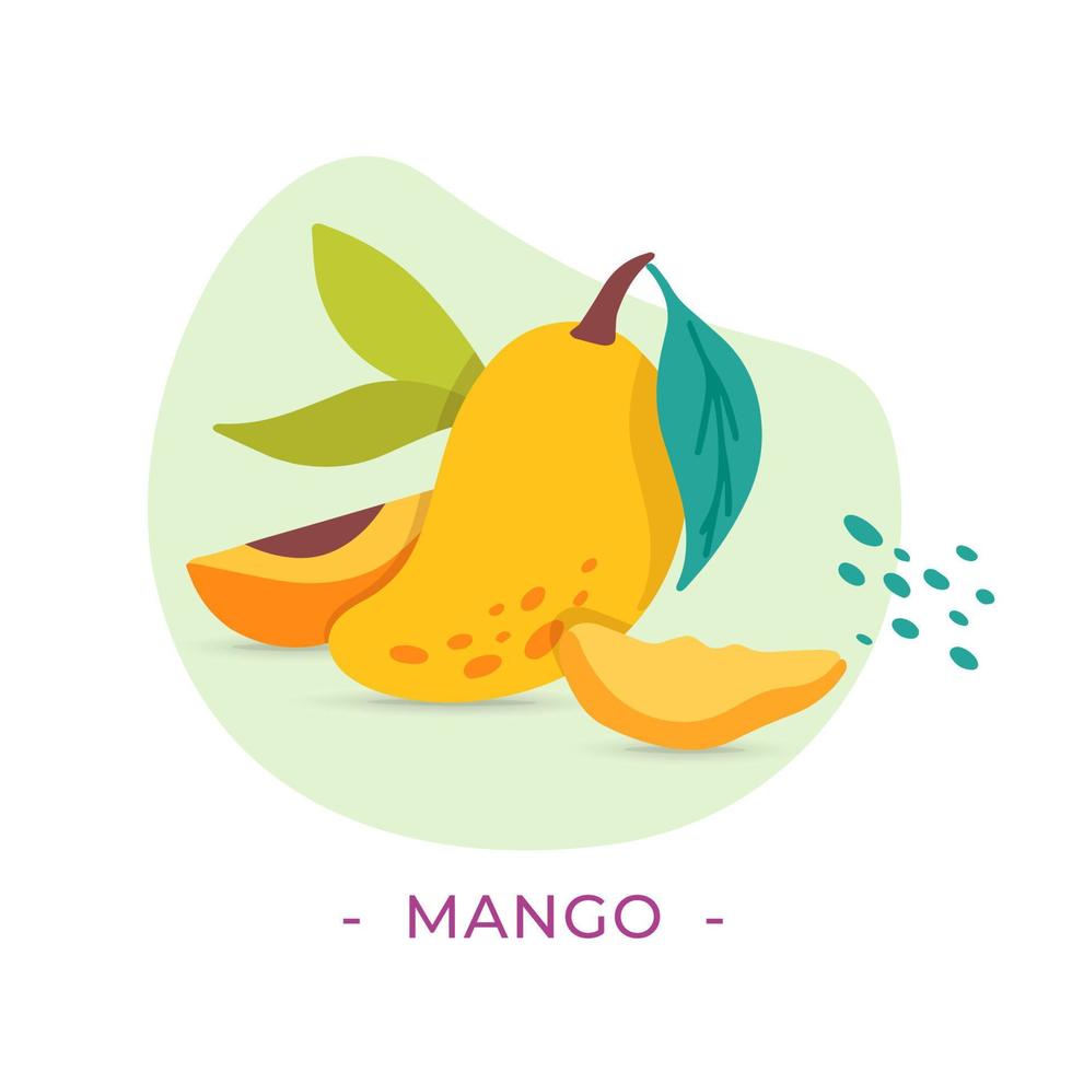 mango fresco de vector con diseño de cartel de hojas