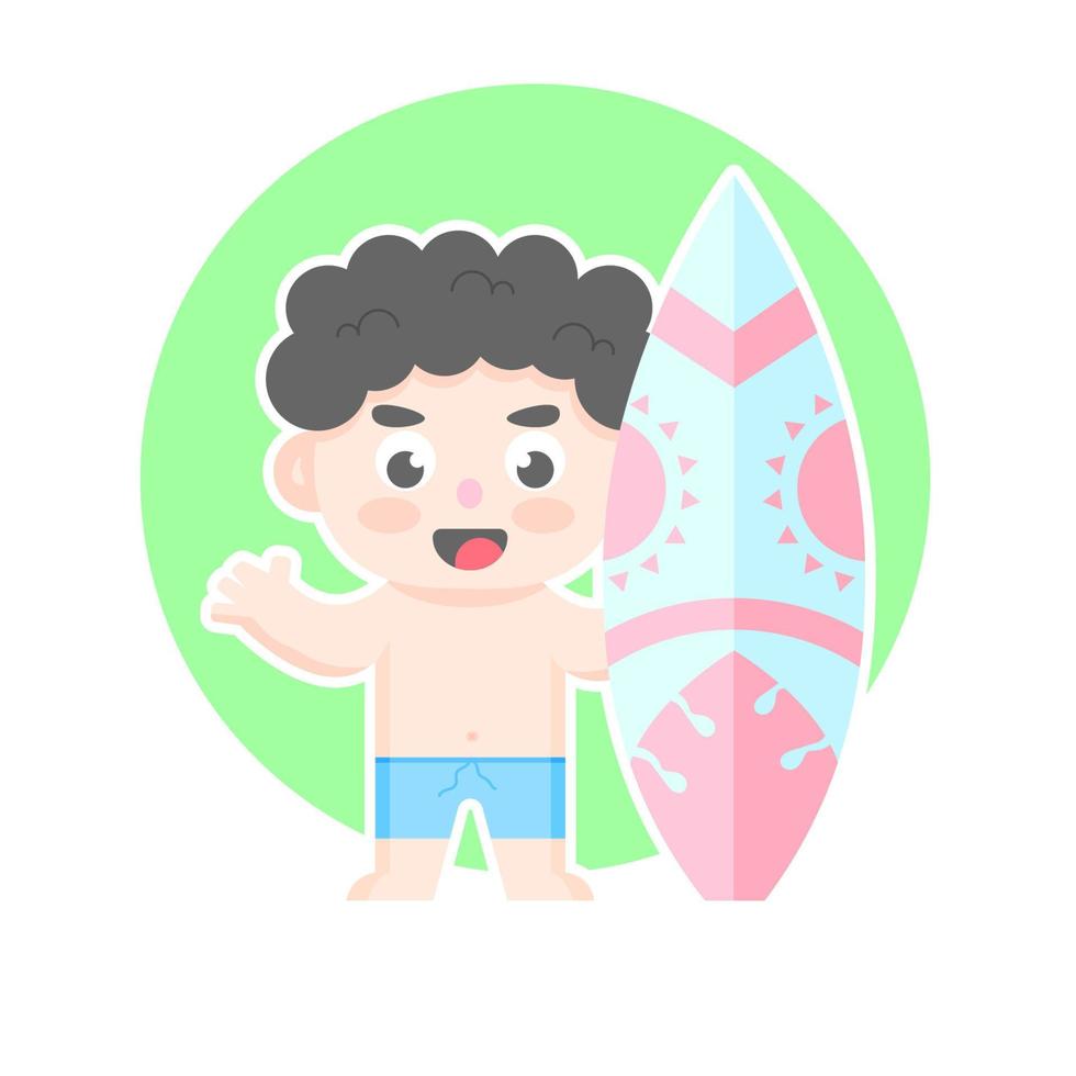 niño con diseño de vector de ilustración de tabla de surf