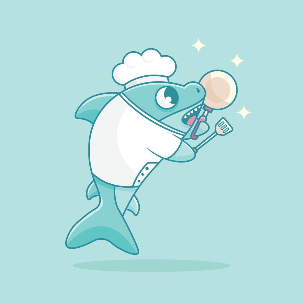 Cute Chef Shark Character Illustration vector