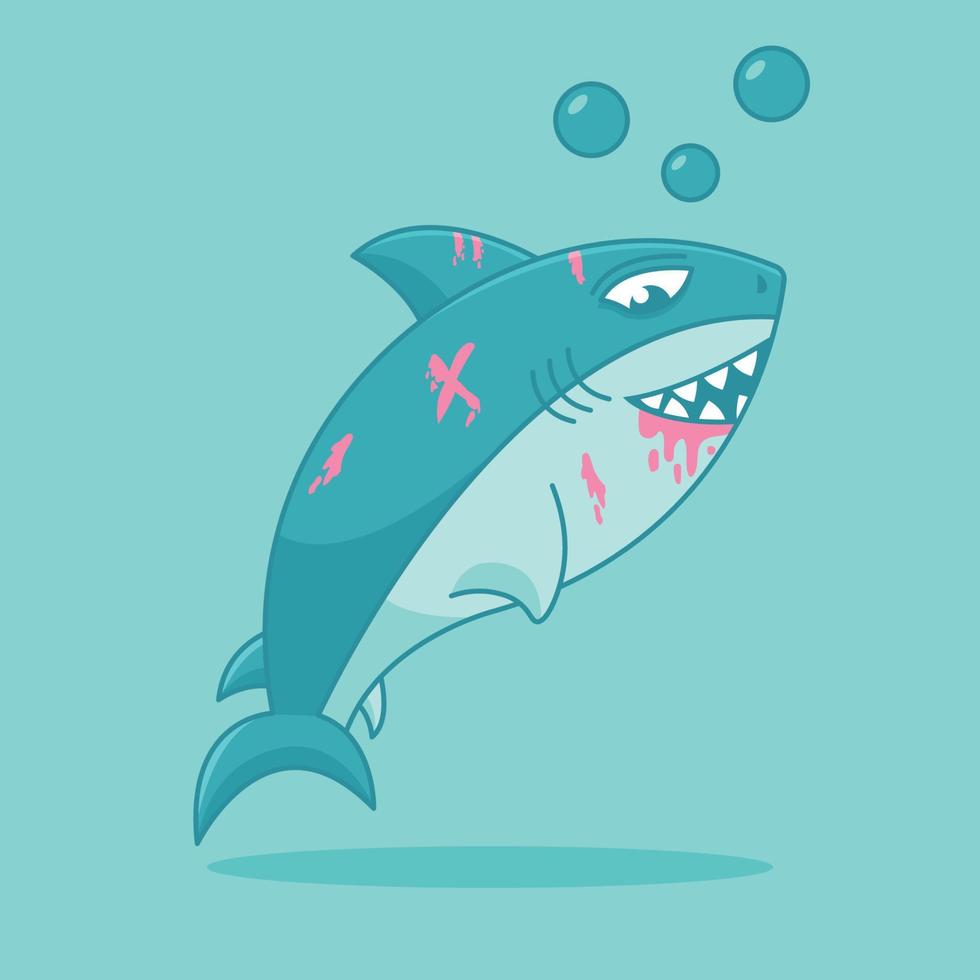 linda ilustración de personaje de tiburón herido vector