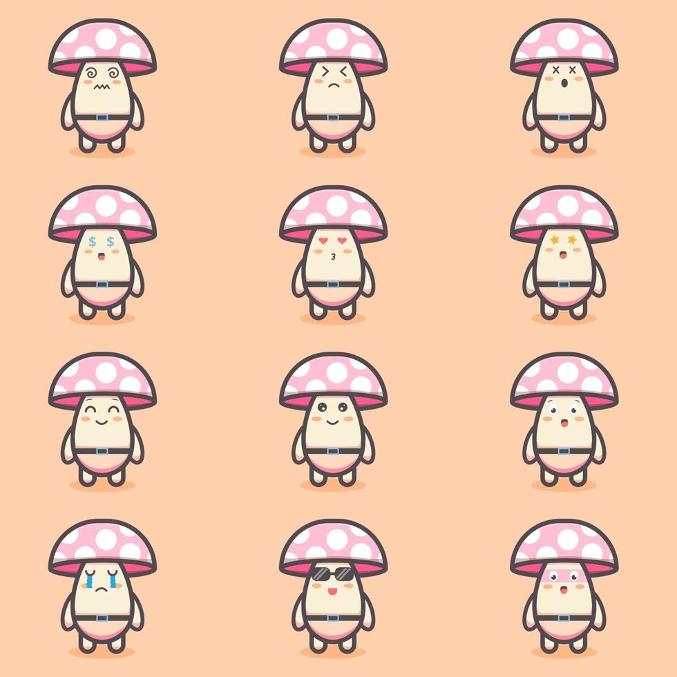 conjunto de emociones de carácter de hongo kawaii vector