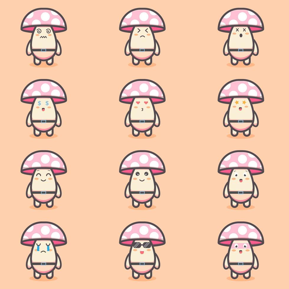 kawaii Mushroom Character Emotion set vector
