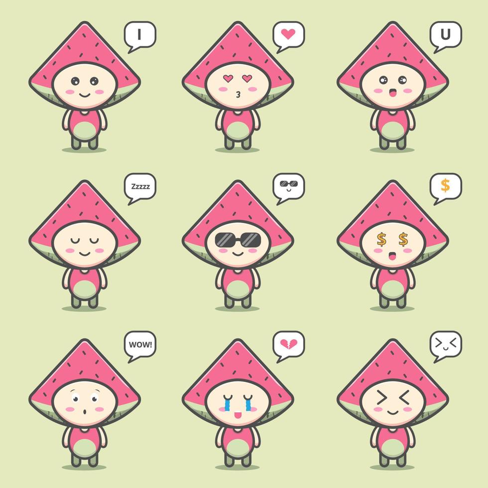 Kawaii watermelon emotion set vector