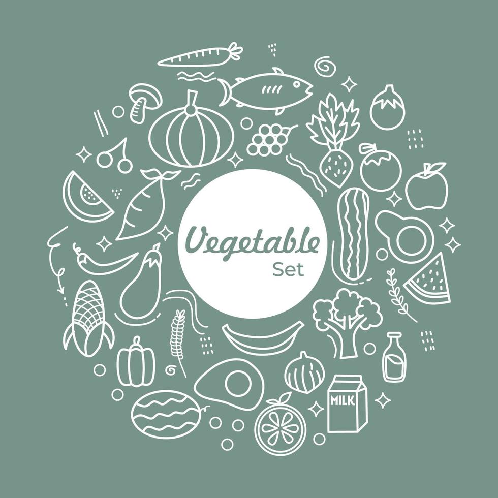 Vegetable set bundle line art vector