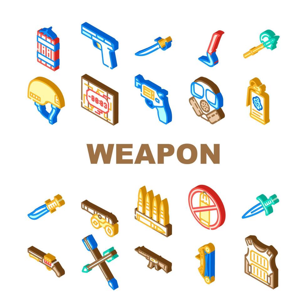 Weapon Military Army Equipment Icons Set Vector