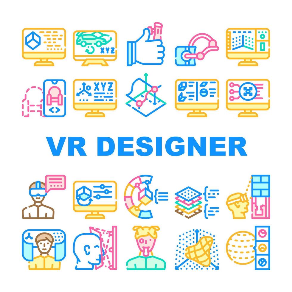 Vr Designer Occupation Collection Icons Set Vector