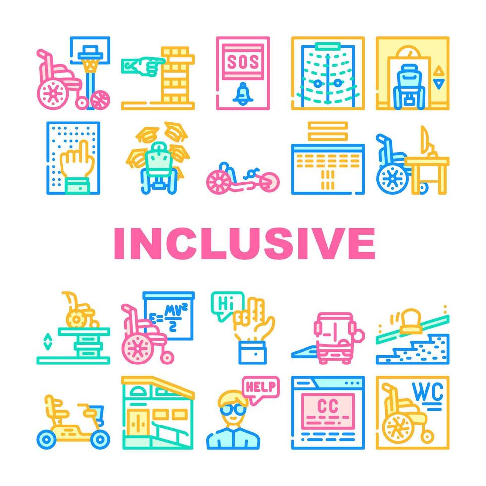 Inclusive Life Tool Collection Icons Set Vector
