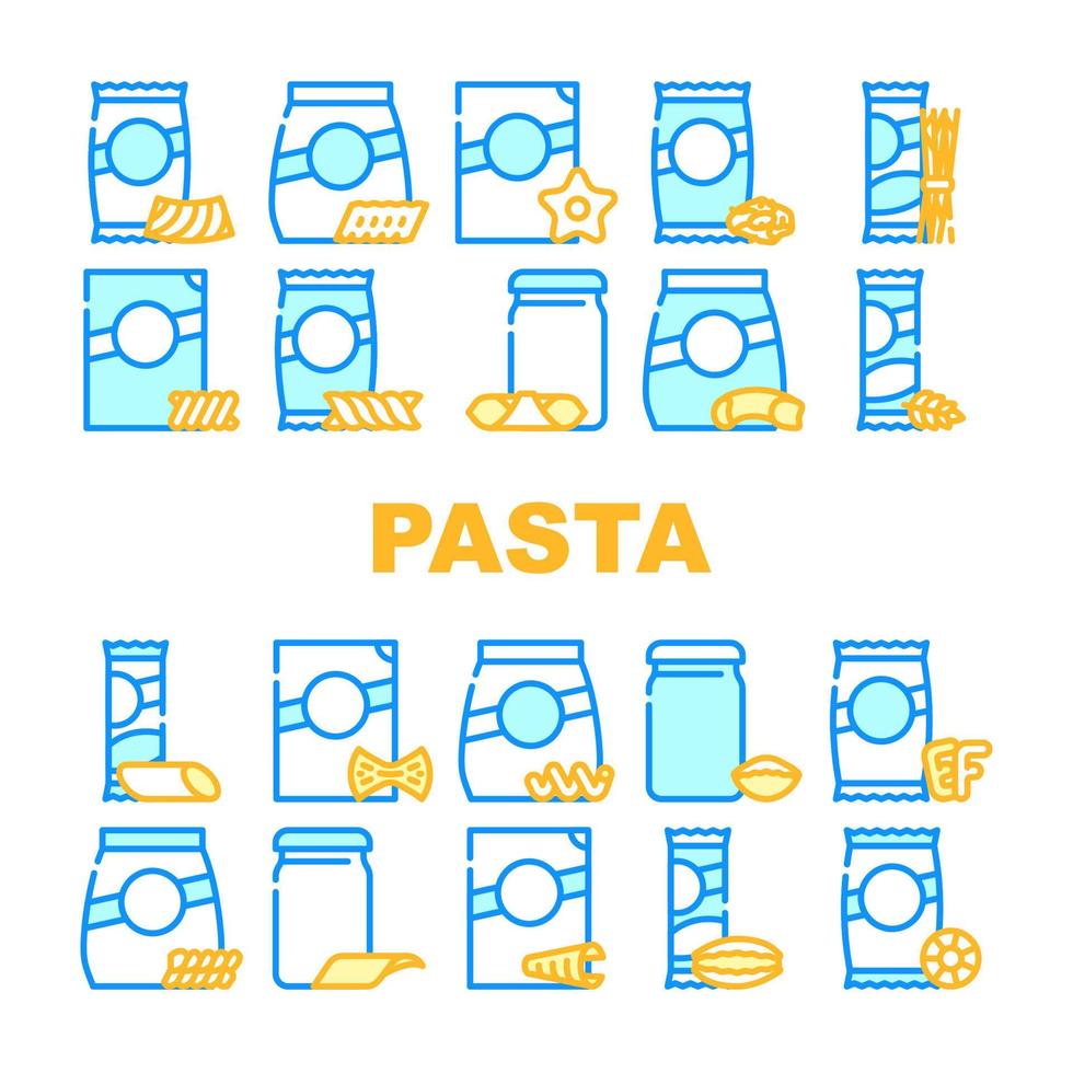 conjunto de iconos de colección de paquetes de alimentos de pasta vector