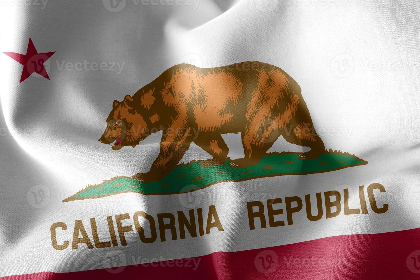 3D illustration flag of California is a region of United States. photo