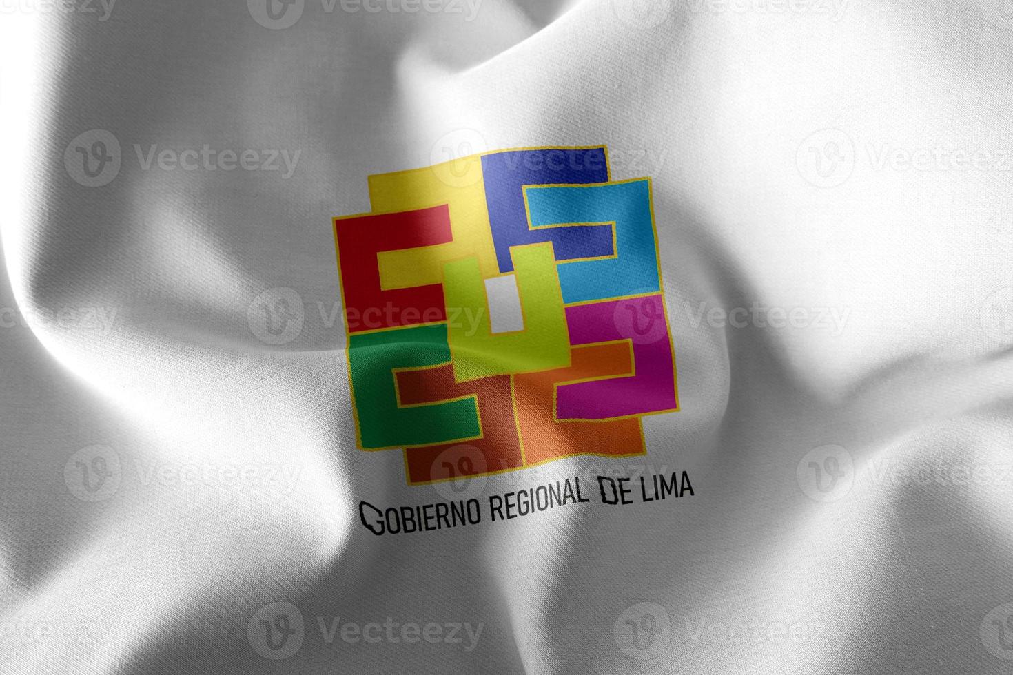3D illustration flag of Lima is a region of Peru. Waving on the photo