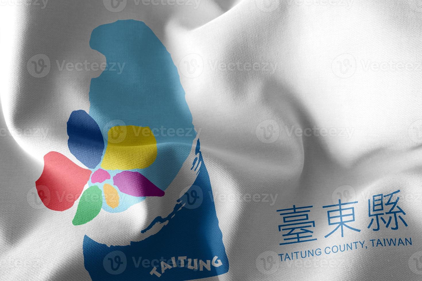 3D illustration flag of Taitung County is a province of Taiwan. photo