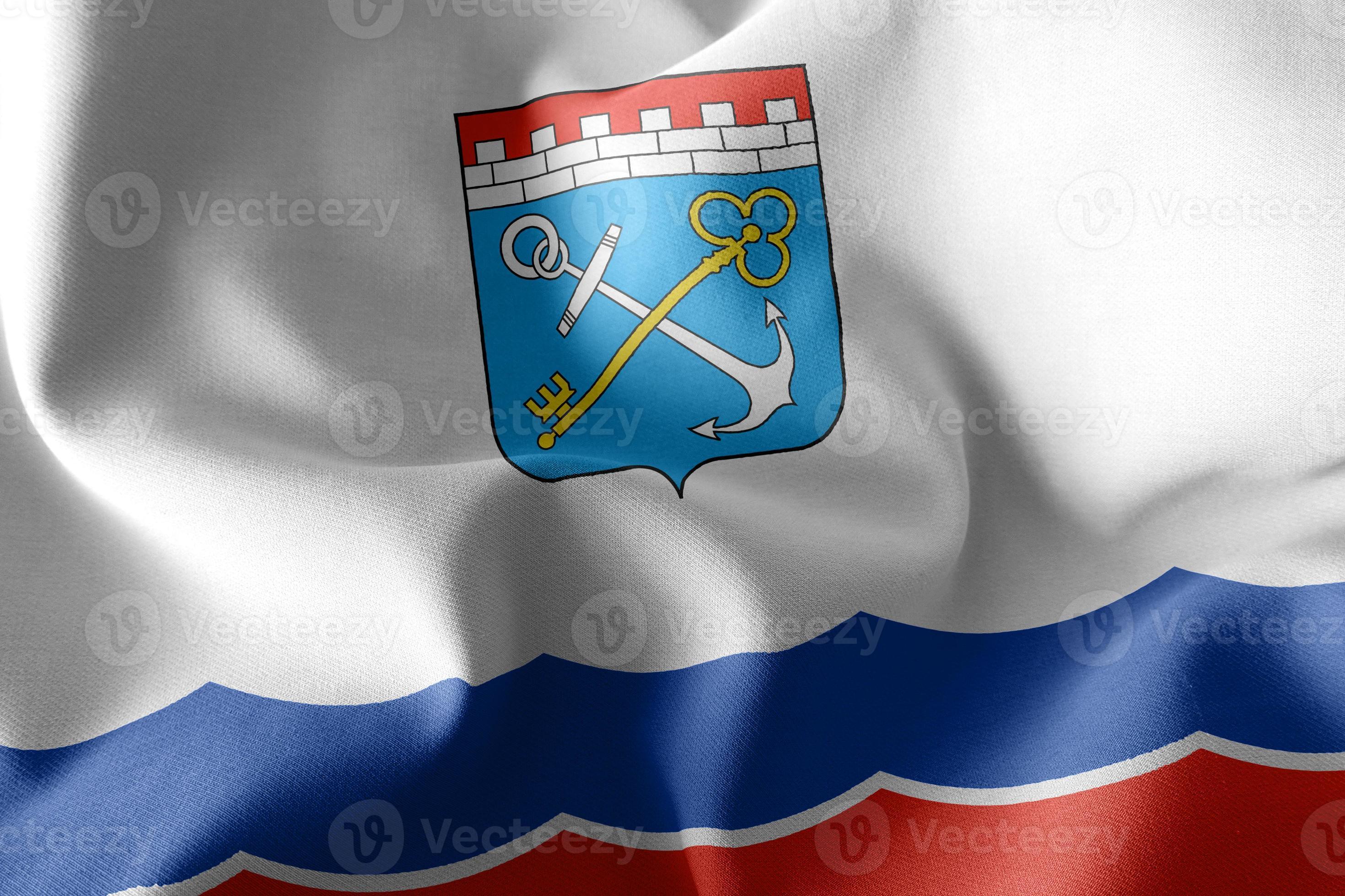 3D illustration flag of Leningrad Oblast is a region of Russia. 8027320 ...
