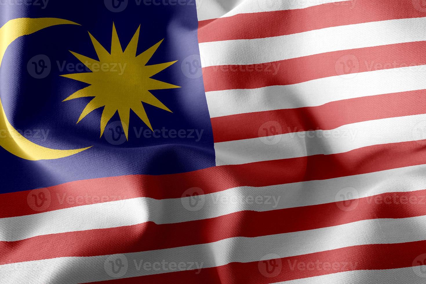 3D rendering illustration flag of Malaysia. Waving on the wind f photo