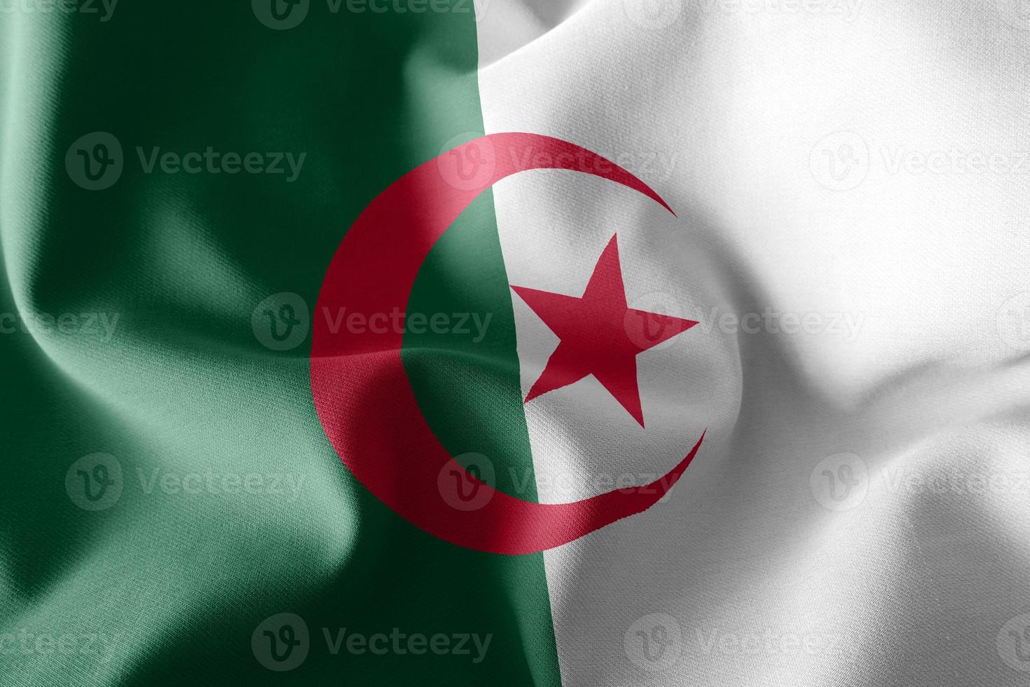 3D illustration flag of Algeria. Waving on the wind flag backgro photo