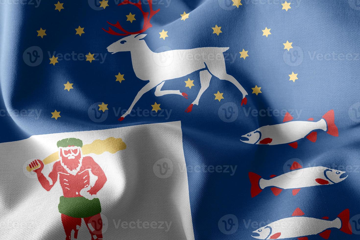 3D illustration flag of Vasterbotten is a region of Sweden photo