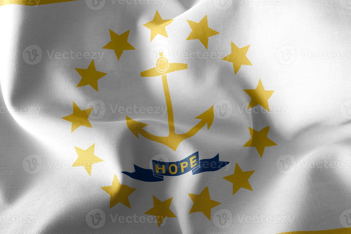 3D illustration flag of Rhode Island is a region of United State photo