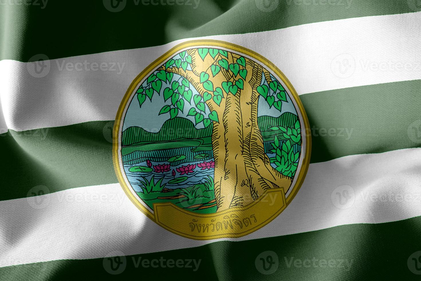 3D illustration flag of Phichit is a province of Thailand. Wavin photo