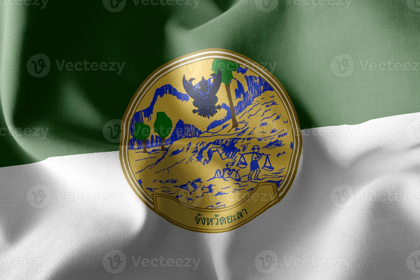 3D illustration flag of Yala is a province of Thailand. Waving o photo