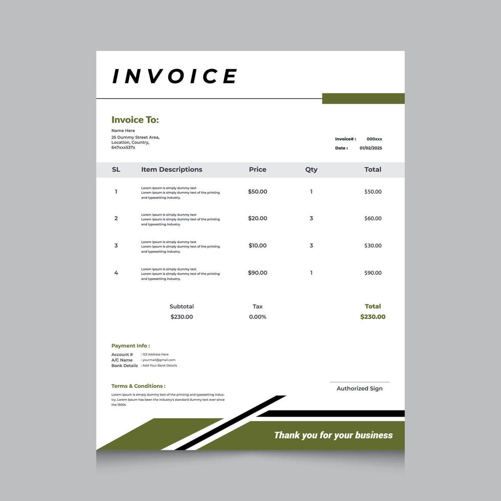 Creative corporate business invoice template. Business invoice for your business. Print ready file. vector