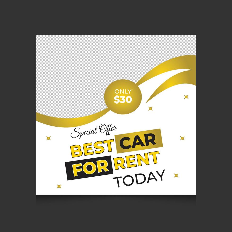 Best car for rent social media post template. Car rental business promotion social media post and web banner template vector