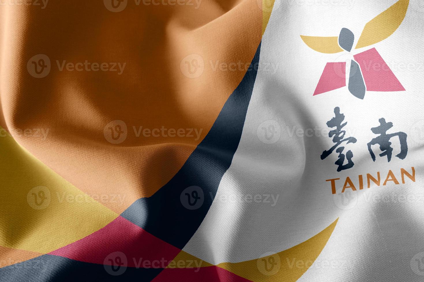 3D illustration flag of Tainan City is a province of Taiwan. photo