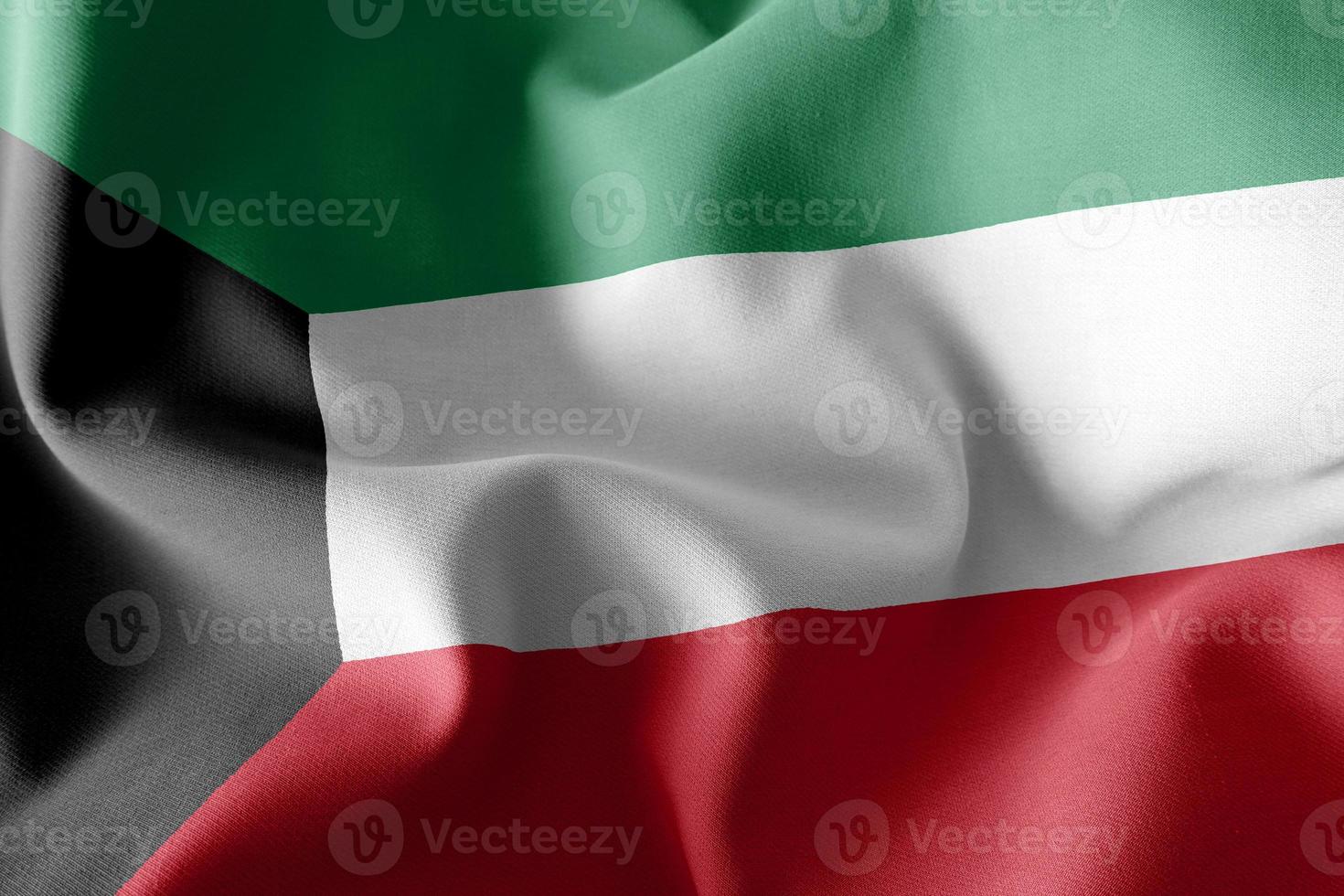 3D rendering illustration flag of Kuwait. Waving on the wind fla photo