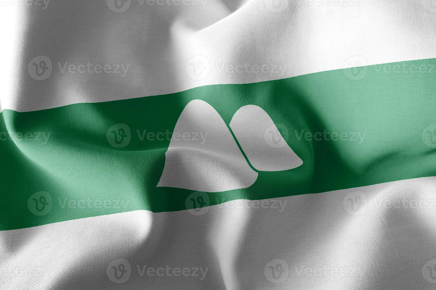 3D illustration flag of Kurgan Oblast is a region of Russia. photo