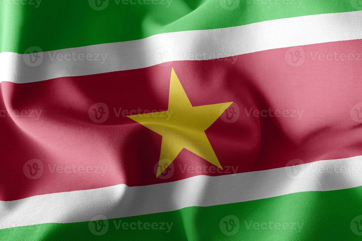 3D rendering illustration flag of Suriname. Waving on the wind f photo