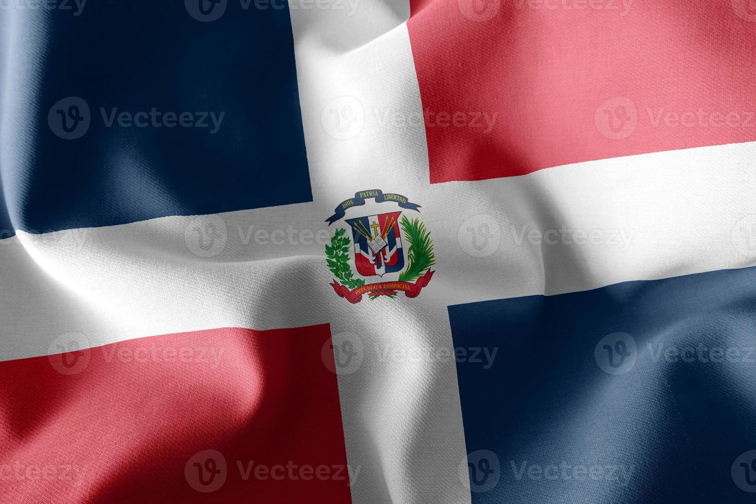 3D rendering illustration closeup flag of Dominican Republic. Wa photo