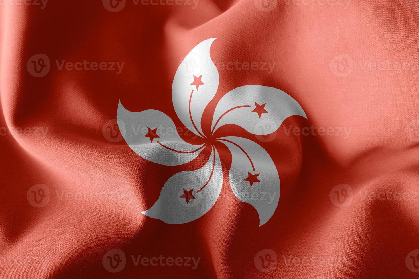 3D rendering illustration closeup flag of Hong Kong. Waving on t photo