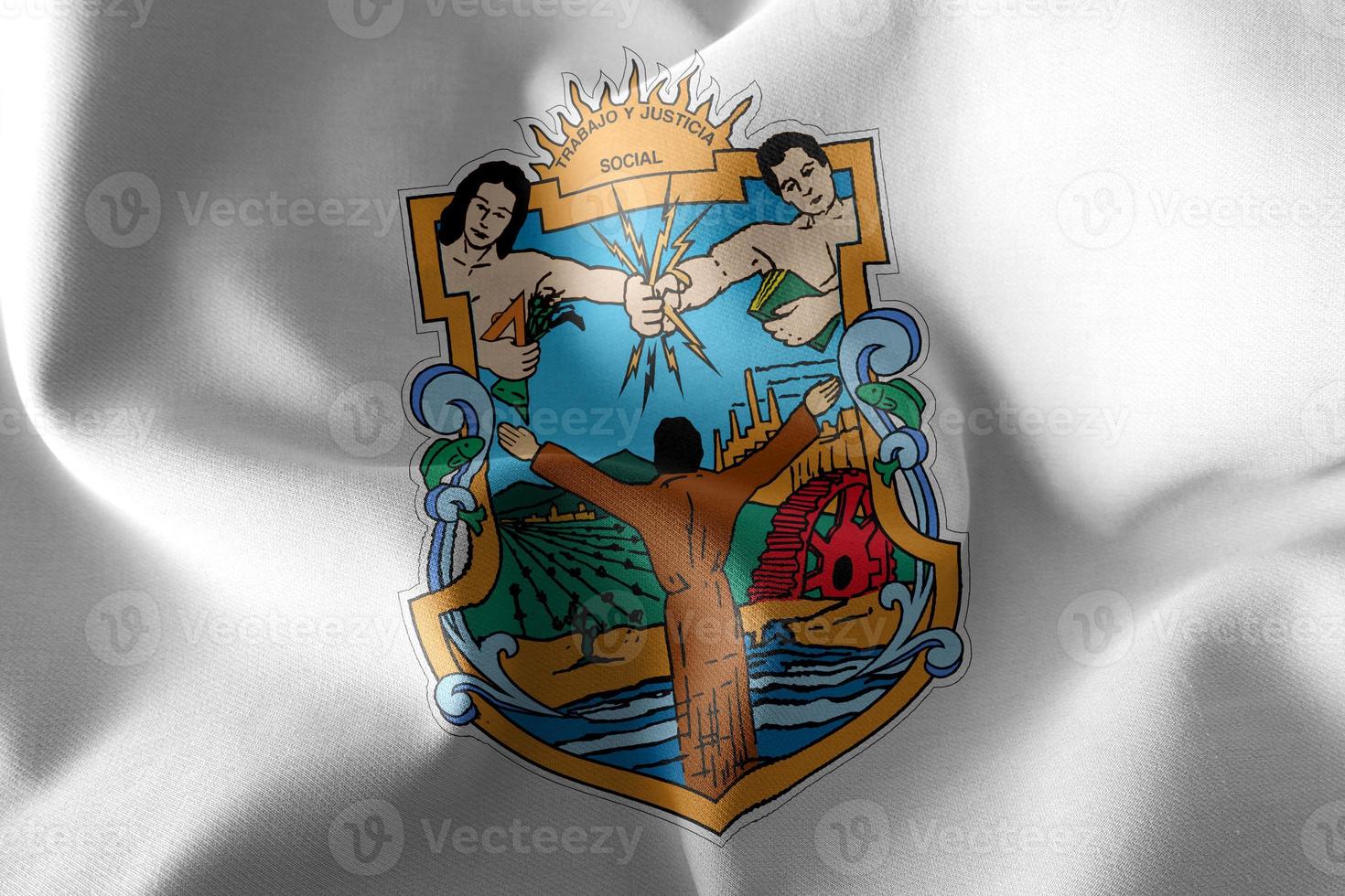 3D illustration flag of Baja California is a region of Mexico photo