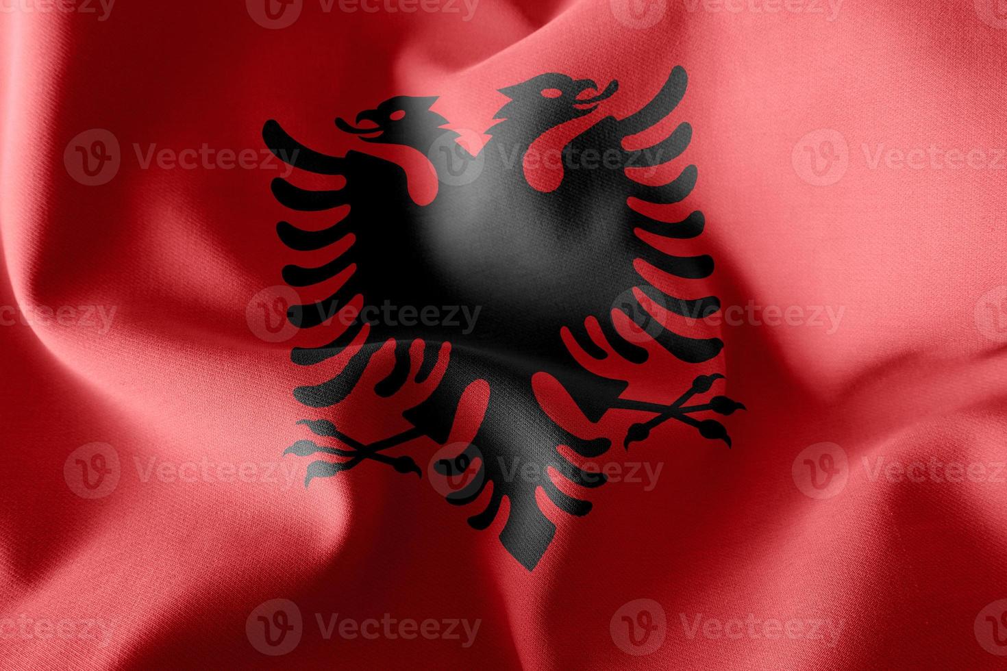 3D illustration flag of Albania. Waving on the wind flag backgro photo