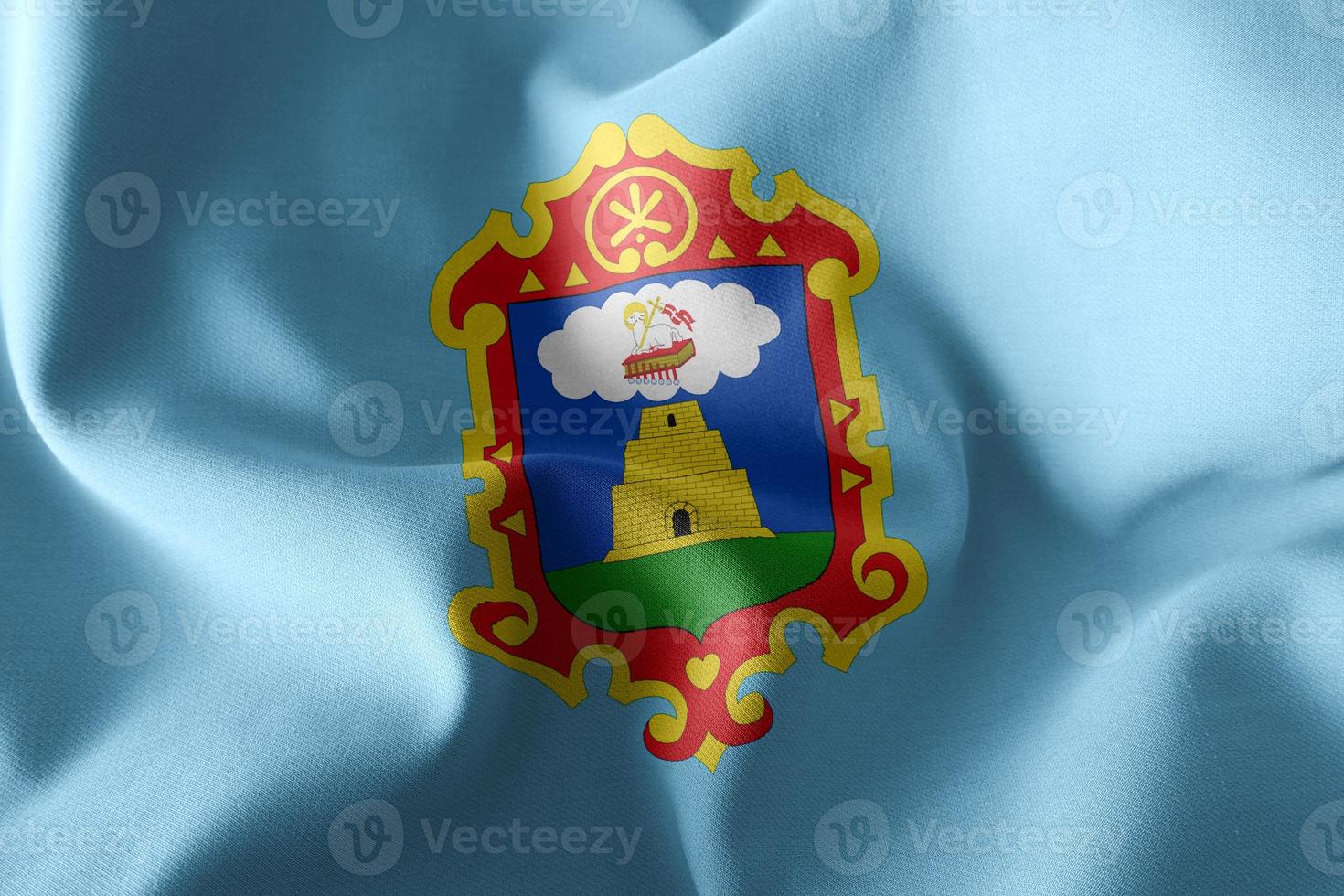 3D illustration flag of Ayacucho is a region of Peru. Waving on photo