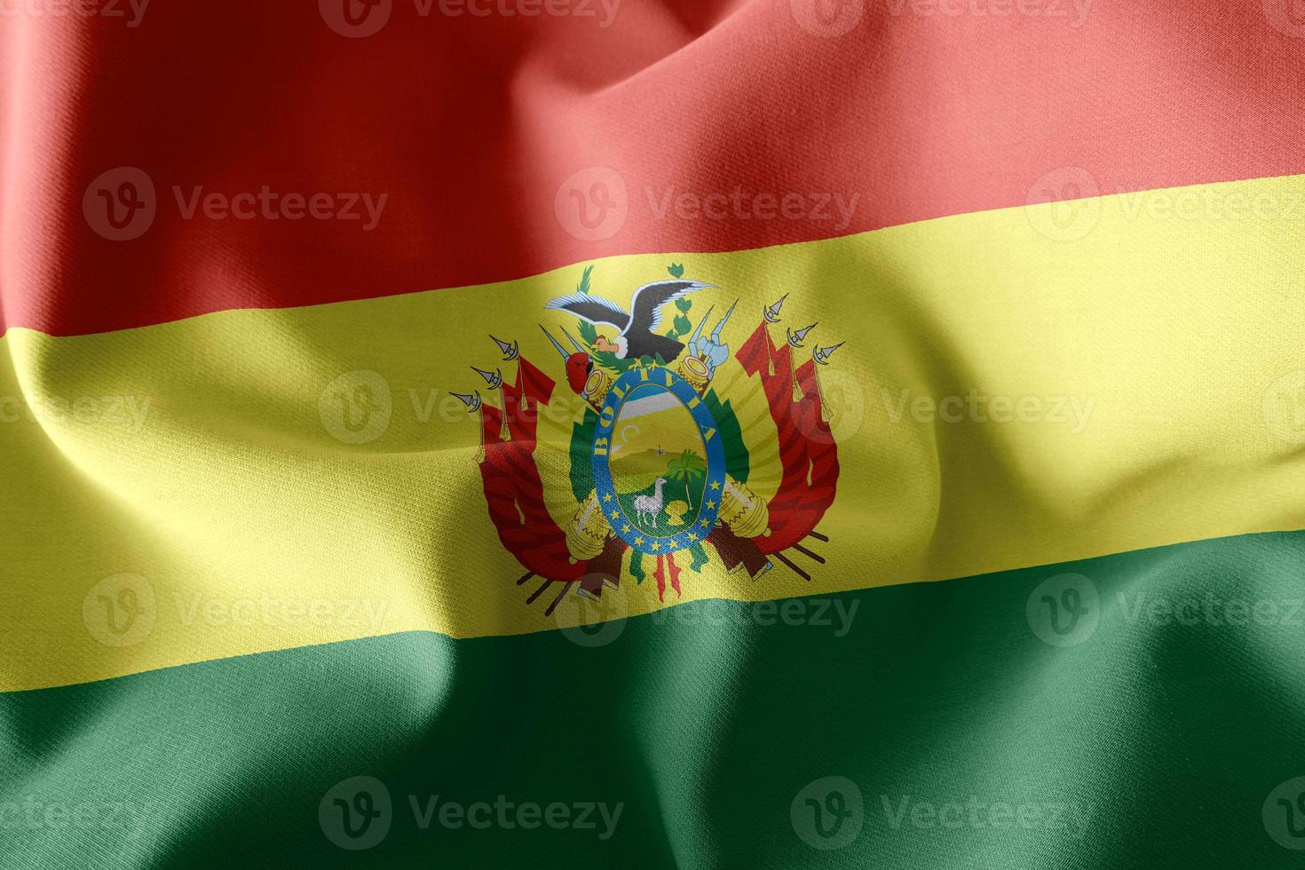 3D rendering illustration closeup flag of Bolivia. Waving on the photo