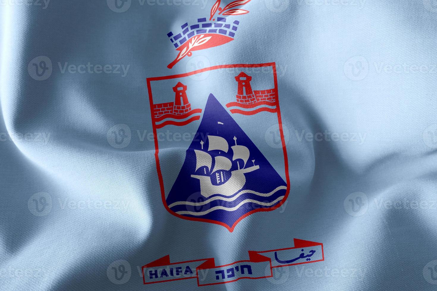 3D illustration flag of Haifa is a region of Israel. photo