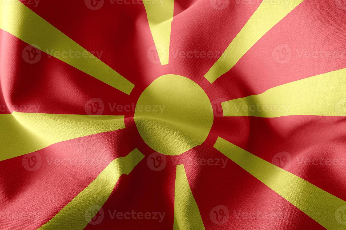 3D rendering illustration flag of North Macedonia. Waving on the photo