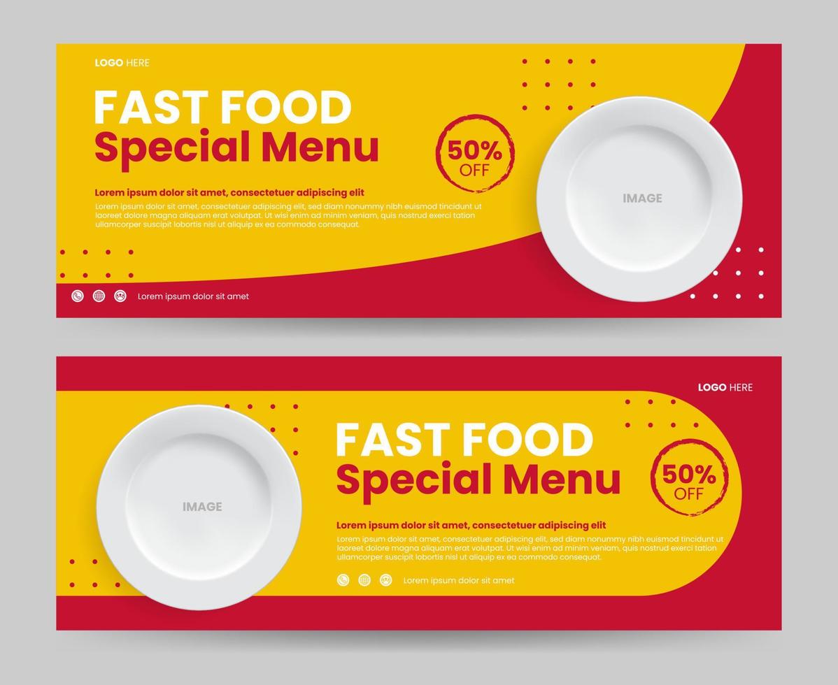banner de plantilla y anuncios de portada, adecuados para medios sociales de alimentos, fondo naranja rojo vector